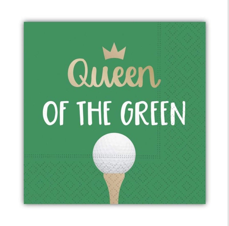 Queen of the Green Funny Cocktail Napkins, Golf Themed Beverage Napkins - 5x5 Inch, 16 Count